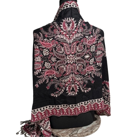 Elegant Large Shawl Wrap Double-sided Super Soft Quality Rayon Silver Black Pink - Picture 4 of 16